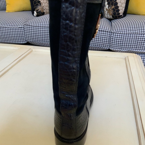 BEAUTIFUL TORY BURCH BLACK COREY MID CALF FLAT LEATHER SUEDE BOOTS SIZE 6.5 - Picture 9 of 16